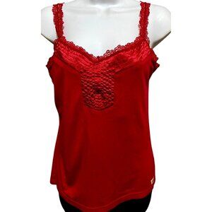 Twenty X‎ Camisole Tank M Lace Trim Red Soft Knit Cotton Stretch Shelf Bra